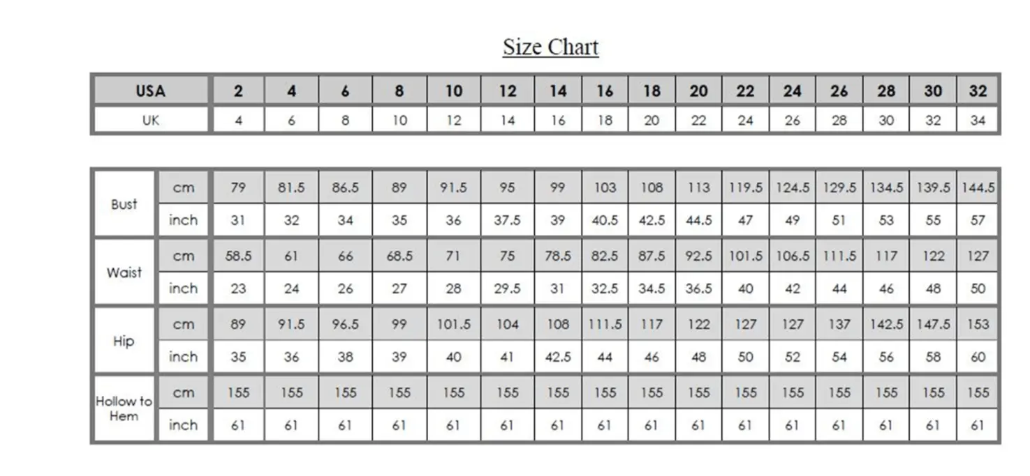 Size chart Sincerity